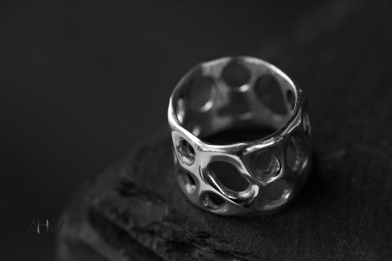 /'MEMBRANE/' Organic Wedding Band Cocktail Everyday Ring Long Finger Ring Wedding Ring Flowing Solid Sterling Silver