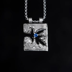 Raw Sapphire Pendant, Silver Geometric Gemstone Blue Australian Sapphire - CORUNDUM