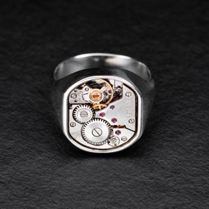 Watch Ring, Sterling Silver, Modern Men's Ring, Unisex, For Engineers, Recycled Watch Parts, Signet Ring - THE OPERATIVE