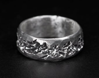 Men's Rustic Wedding Band, 7mm Width, Available in ALL SIZES, Sterling Silver Rustic Wedding Ring - CHASM