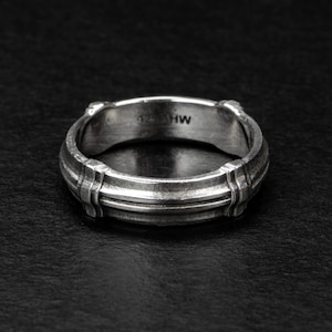 メンズ結婚指輪、ゴシックシルバーリング、結婚指輪、スターリングシルバーゴシック結婚指輪、婚約指輪、アールデコシルバーリング