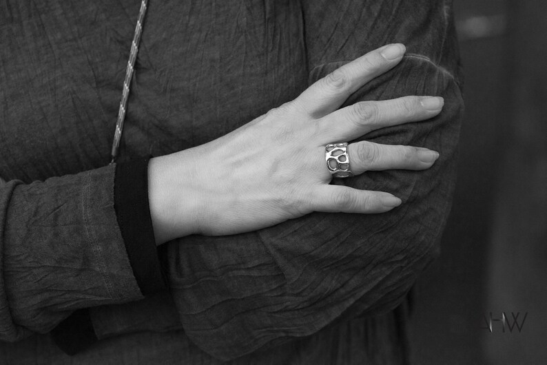 /'MEMBRANE/' Organic Wedding Band Cocktail Everyday Ring Long Finger Ring Wedding Ring Flowing Solid Sterling Silver