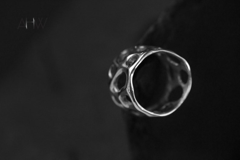 /'MEMBRANE/' Organic Wedding Band Cocktail Everyday Ring Long Finger Ring Wedding Ring Flowing Solid Sterling Silver