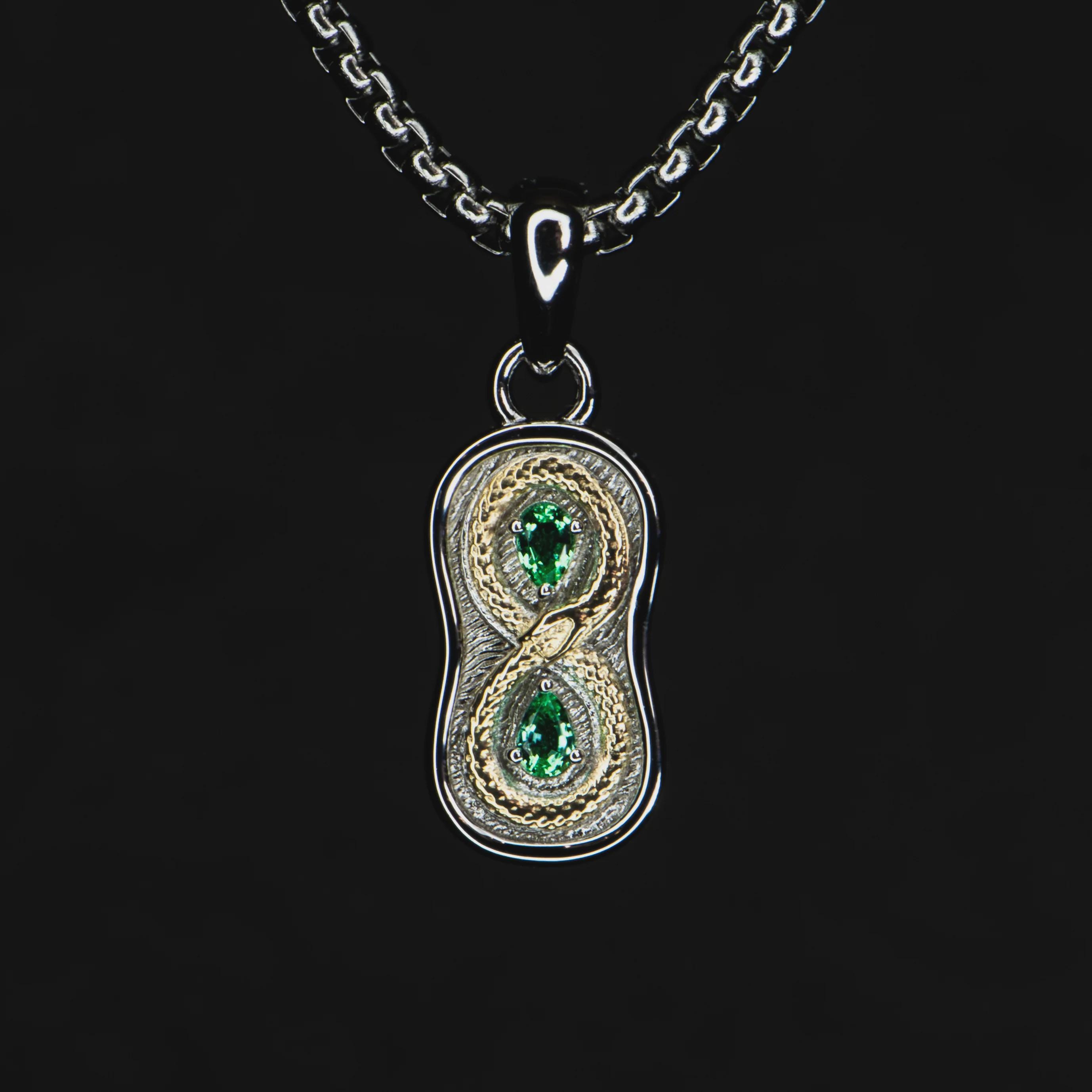 Smaragd Schlange Anhänger: 9k Gold & Sterling Silber Halskette