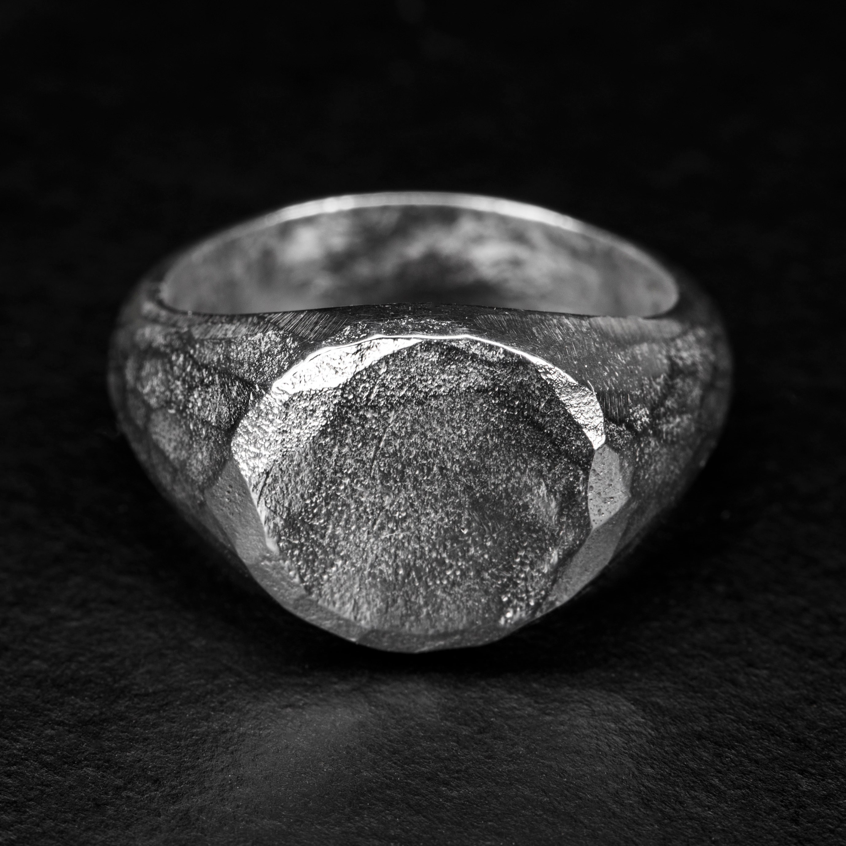 Hammered Silver Ring, Textured Rustic Men's Signet