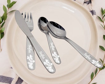 Childrens Cutlery set Flatware Personalized Tableware with CUSTOM Name AND favorite Cartoon Characters, age 2+
