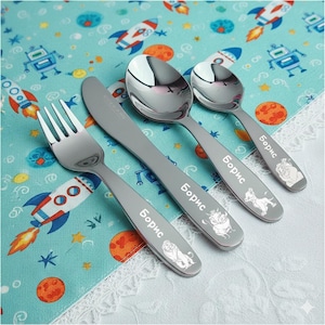 Ensemble de couverts gravés pour enfants, ustensiles en acier inoxydable personnalisés