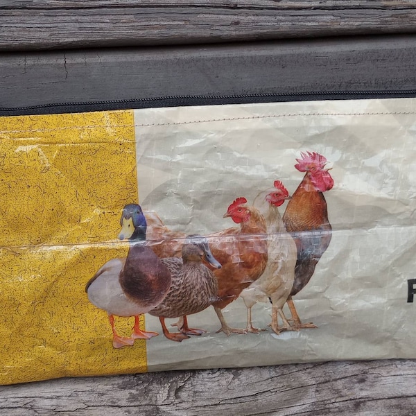 Chicken and Duck, Poultry Scratch Grain Feedbag Zippered Pouch, Pencil, Toiletries, or Gift Bag