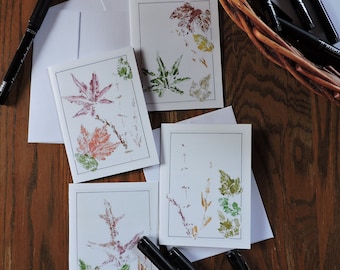 Leaf Greeting Cards, 4 Printed Cards, Blank Interior