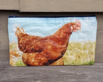 Upcycled Chicken Feedbag Zippered Pouch: Toiletry, Pencil, Gift Bag