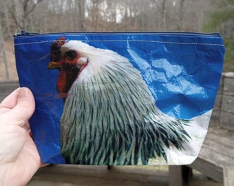 Chicken, Layer Hen Feedbag, Flat Bottom, Zippered Bag, Recycled and Upcycled