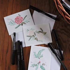 Christmas Roses Cards, 3 Printed Watercolor Cards, Blank Interior
