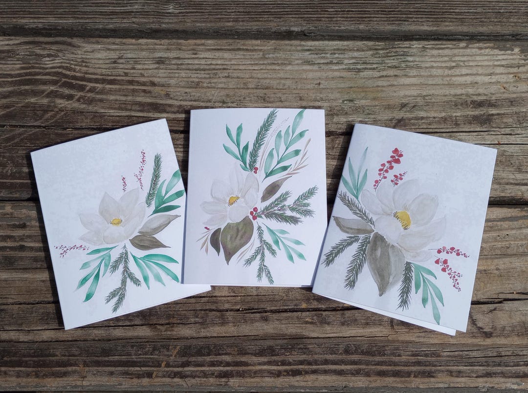 Christmas Watercolor Cards: Magnolia Note Cards, Blank Interior, Set of ...