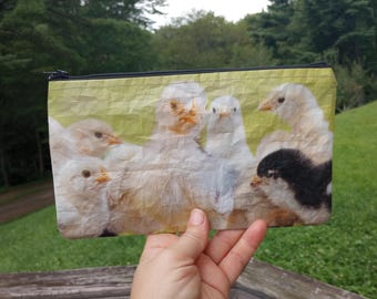 Upcycled Chick Feedbag Zippered Pouch: Toiletry, Pencil, Gift Bag