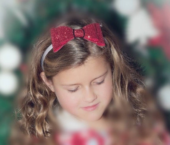 Glitter Bow Headband For Girls Sparkaly Red Hair Bow Cllasic Etsy