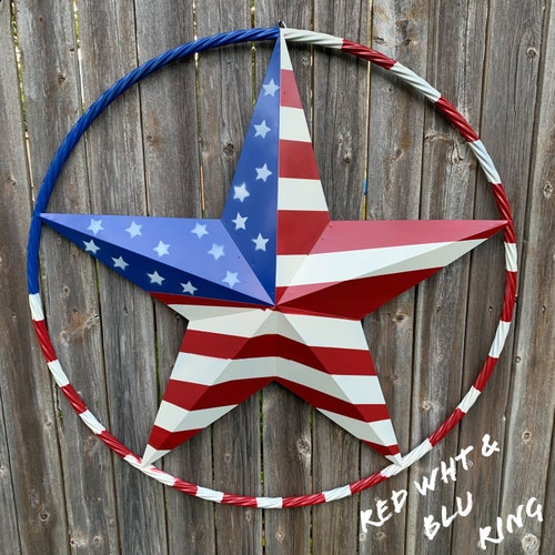 American Usa Flag Red White Blue Metal Barn Star Rope Ring - Star Home Decor Usa American Usa Flag Red White Blue Metal Barn Star Rope Ring - Star Home Decor Usa