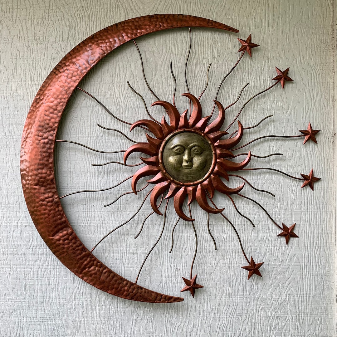36 SUN MOON STARS Metal Art Wall Sign Western Home Décor Vintage Rustic