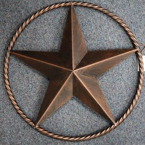 16&quot; BARN Star Metal Wall Art Twisted Rope or Solid Ring Design Style Western Home Decor Vintage Rustic Dark Bronze Copper New--FREE SHIPPING