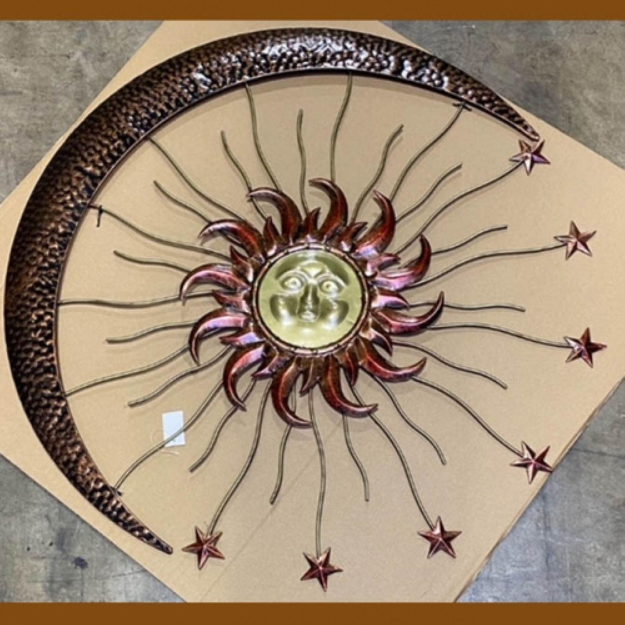 36" SUN MOON STARS 3D Metal Wall Sign Decor Sculpture Rustic Brown ...