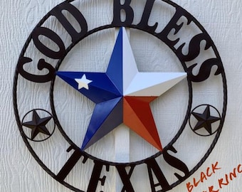 Texas Cowboys God Bless Our Home Texas Flag Barn Star – Rustic