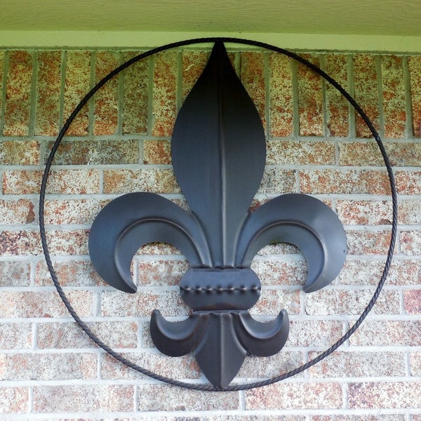 24",36" Fleur De Lis Twisted Rope Ring Metal Art Wall Sign Western Home Decor Vintage Rustic Dark BROWN NEW