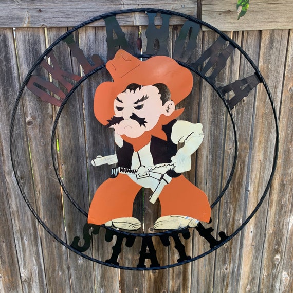 OSU OKLAHOMA State Cowboys Pistol Pete Custom Metal Vintage Craft