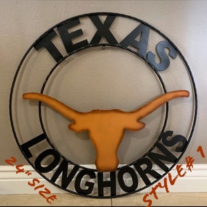 TEXAS LONGHORNS 12",18",24",32",36",40",44",50",60",72" Custom metal vintage craft state team sign western home decor Handmade