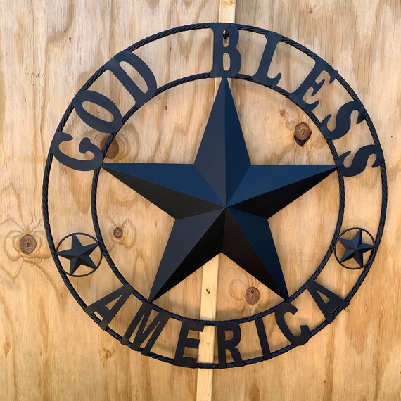 GOD Bless America Metal Barn Star Rope Ring Wall Art Western - Etsy