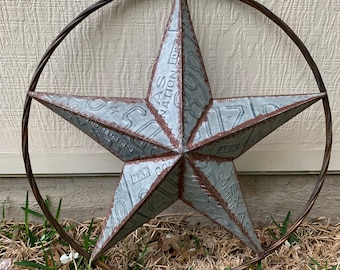 GALVANIZED License plate Barn Raw  Metal star wall art craft weatern home decor rustic raw bare metal art new