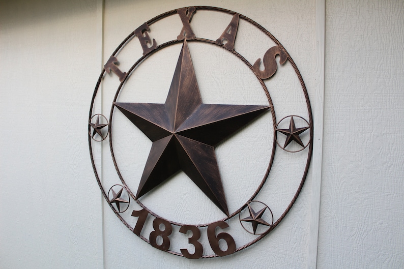 36 TEXAS 1836 Lone star Metal Art Vintage Rustic Bronze Etsy