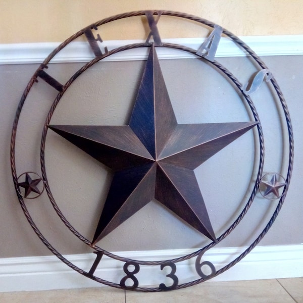 Texas 1836 Barn Metal Lone Star Wall Art Twisted Rope Ring Western Home Decor Vintage Rustic Bronze New Art handmade 24",32",36" #EH10974