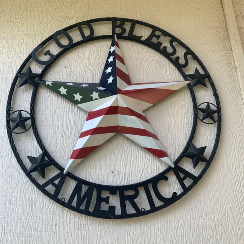 GOD Bless America USA Flag Star Twisted Black Ring Red White Blue ...