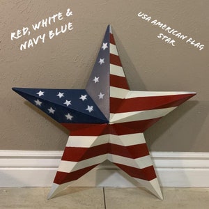 American USA Flag Metal Barn Star Wall Art Red White & Blue Patriotic star Style handmade new--FREE SHIPPING