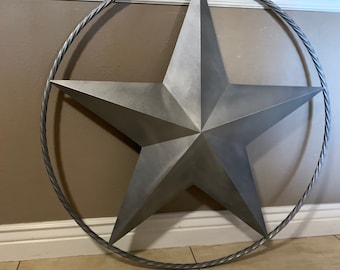 12",16", 24", 32",34",36",38" RUSTIC GREY Metal Barn Star Hand painted custom star Wall Art Twisted Rope Ring Design or Solid #EH12022