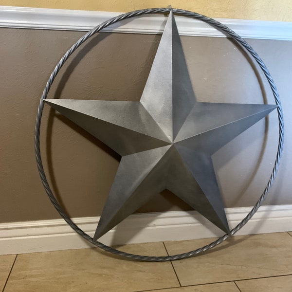 12",16", 24", 32",34",36",38" RUSTIC GREY Metal Barn Star Hand painted custom star Wall Art Twisted Rope Ring Design or Solid