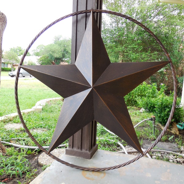 LONE STAR 38" Barn Metal Star Twist Rope Ring or Solid Ring Style Metal Wall Art Western Home Decor Vintage Rustic Bronze LONESTAR #EH10012