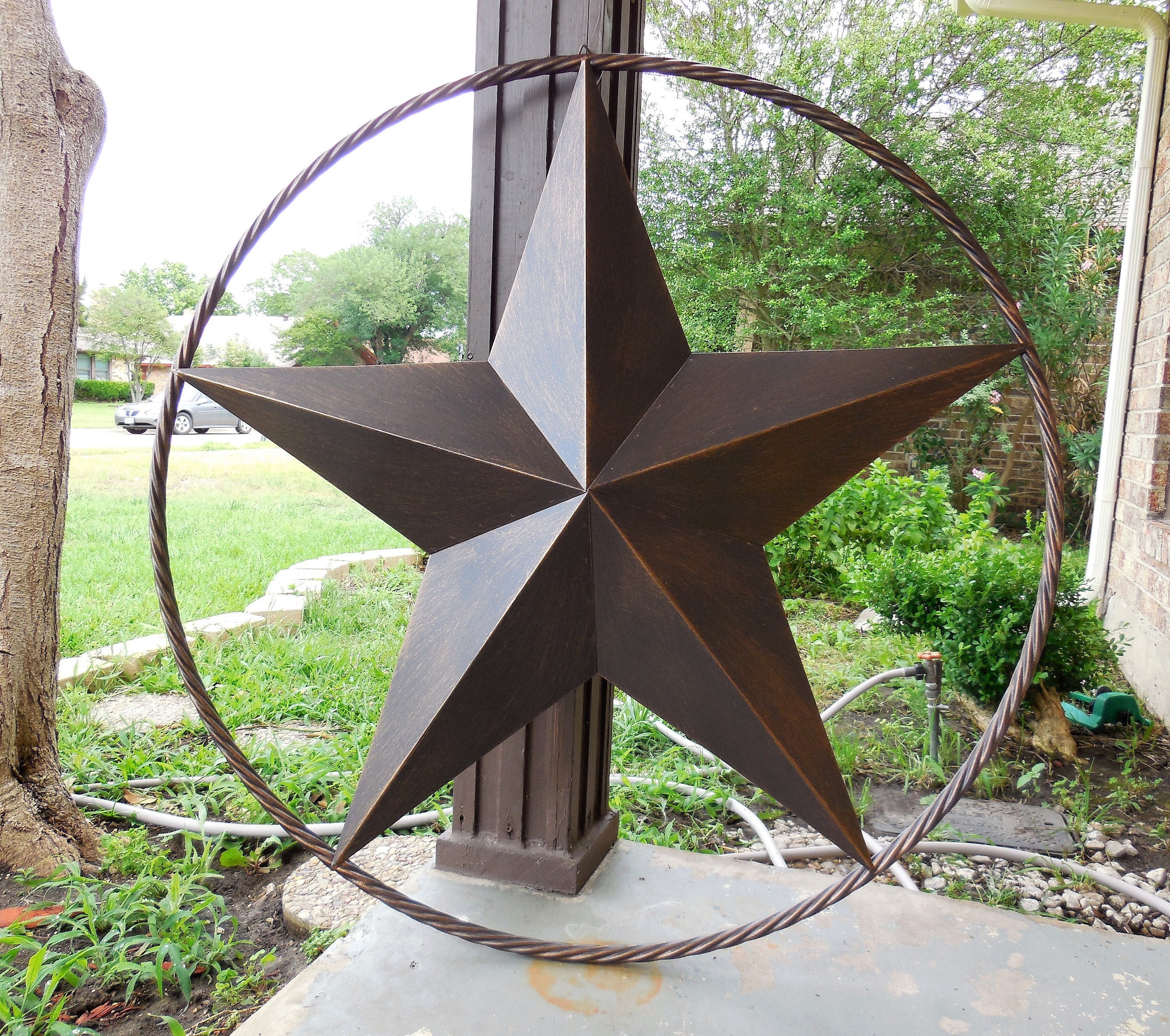 48" LONE STAR Barn Metal Star Twisted Rope Ring Design Metal Wall Art Western Home Decor Vintage Rustic Bronze Handmade New