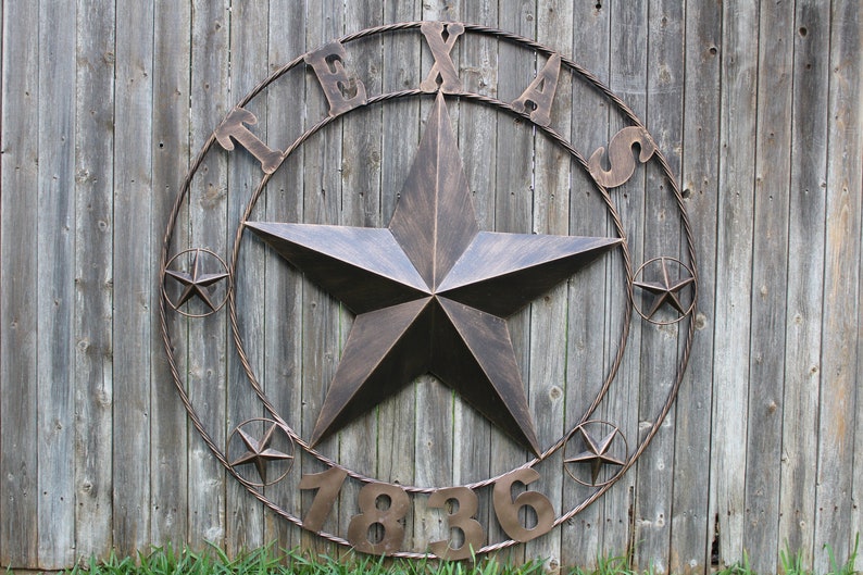 50 TEXAS 1836 Lone star Metal Art Vintage Rustic Bronze Etsy