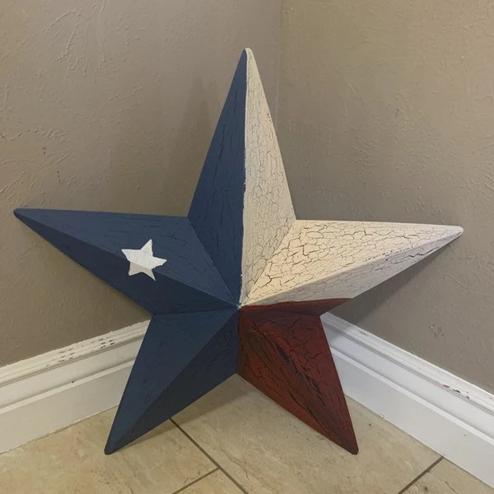 CRACKLE Estilo TEXAS Bandera Estrella Rojo Blanco Azul Metal | Etsy