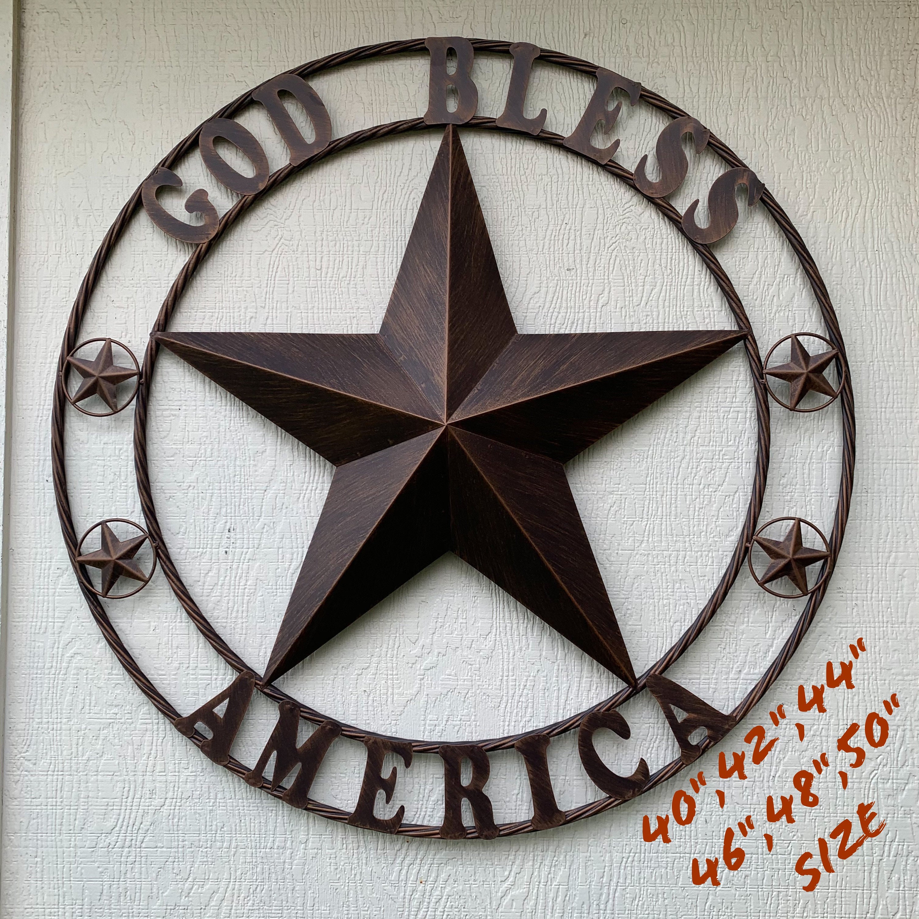 GOD Bless AMERICA Metal Barn Star Twisted Rope Ring Wall Art Western ...