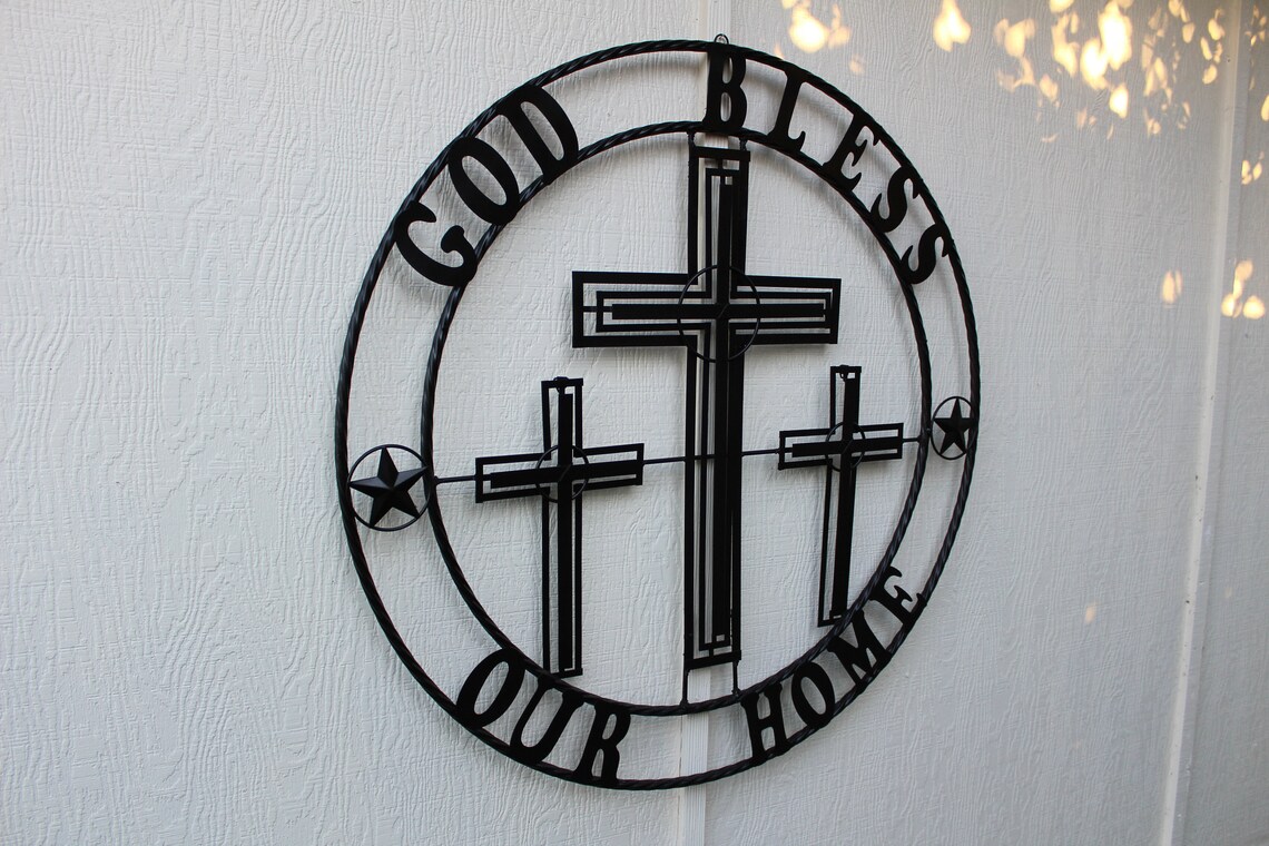 40 Three Crosses Crucifix With God Bless Our Home Etsy