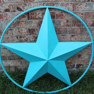 RUSTIC TURQUOISE Lone star Metal Wall Art Twisted Rope Ring Design or Solid Ring Handmade 12",16",24",32",34",36",38"