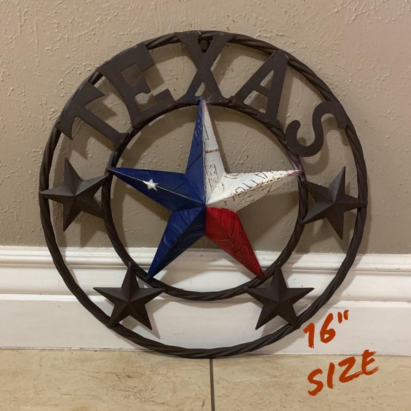 16",24",32",36,40" TEXAS License Plate Barn Star Metal Wall Sign Art Twisted Rope Ring Design Western Home Decor Rustic Red White Blue New