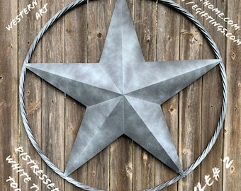 White Distressed Star Rustic Two Tone Metal Barn star Metal Wall Sign Art Twisted Rope Ring Design Rustic Vintage White --FREE SHIPPING