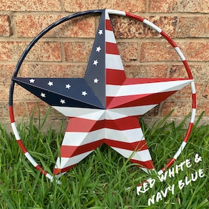 American USA Flag Red White Navy Blue Metal Barn Star Rope Ring patriotic star Wall Art Western Home Decor Handmade by EGIFTHOME EGIFTINGS