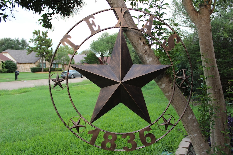 50 TEXAS 1836 Lone star Metal Art Vintage Rustic Bronze Etsy