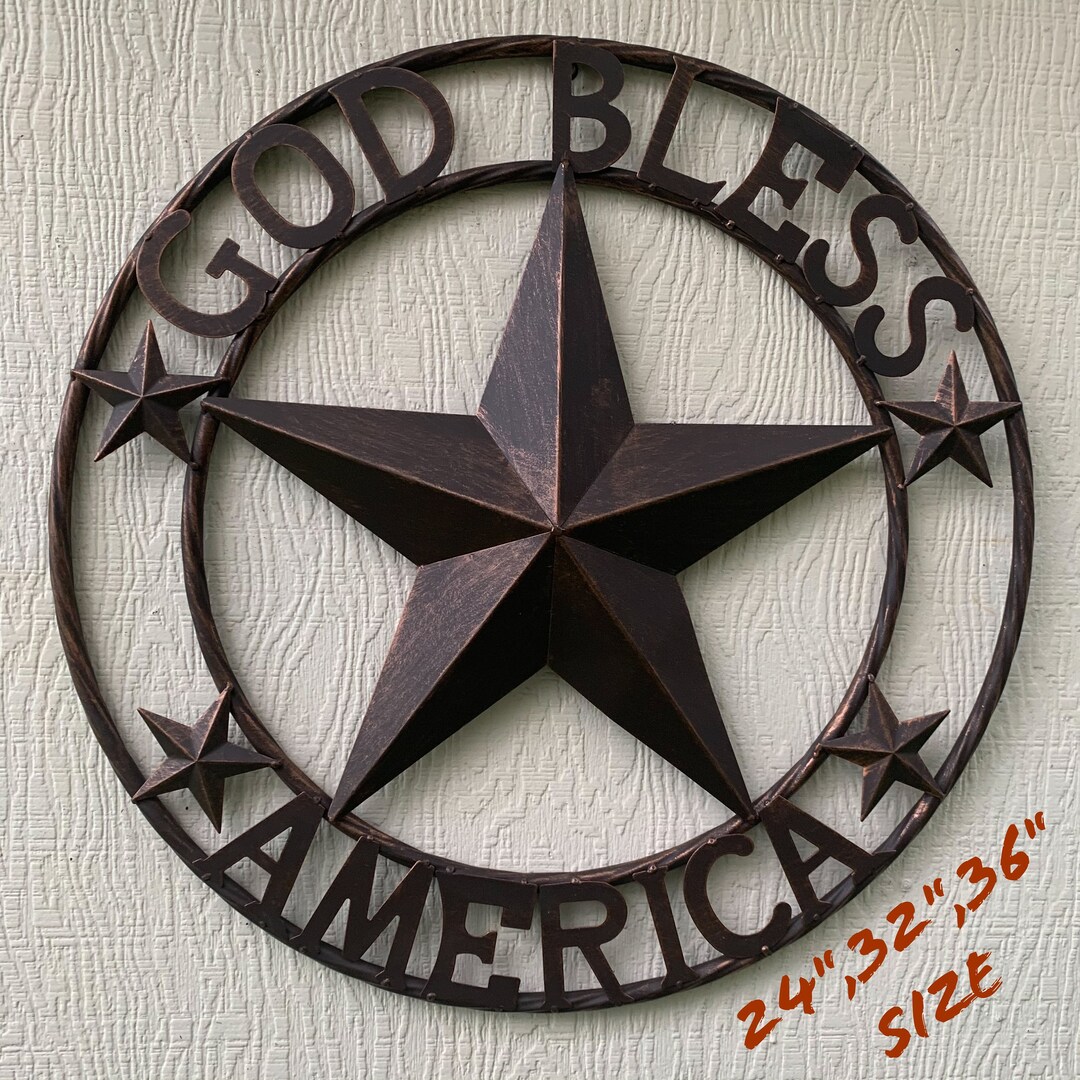GOD Bless AMERICA Metal Barn Star Twisted Rope Ring Wall Art Western ...