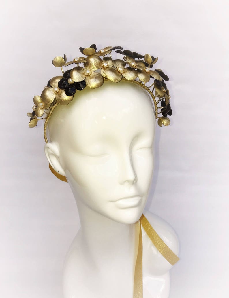 Gold Floral Wreath Wedding Gold Leather Crown Derby Floral Etsy