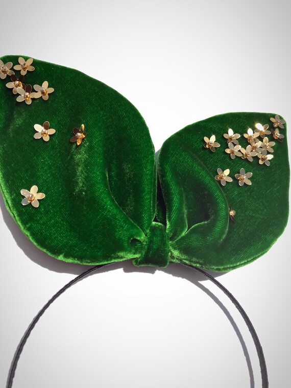 Green Velvet Oversized Bow Headband Oversized Green Bow Headband, Oversized Bunny Bow Ears  main image 4