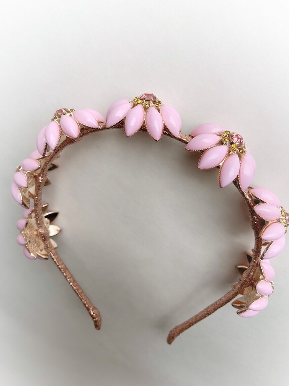 Pink Floral Headband With Crystals, Pink Wedding Flower  display picture 1